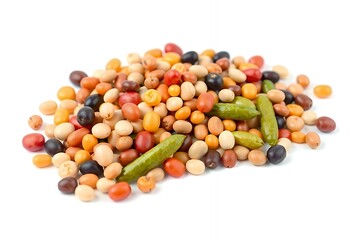  assortment of beans and beans on a white surface.