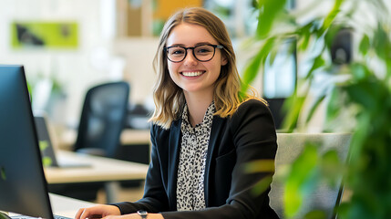 Smiling Professional in Modern Office