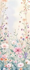 Beautiful wildflowers painted in watercolor for seamless pattern, nature, botanical, painting, seamless pattern