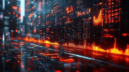 Futuristic Virtual Whiteboard with Glowing Data Visualizations for Business Analysts