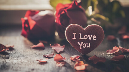 Romantyczny napis I Love You w eleganckiej czcionce na tle delikatnych pastelowych odcieni, idealnie oddający uczuciowy charakter wiadomości. © Sawyer0