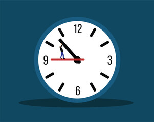Businessman Changing Time on Clock Flat Style. Business management and coping with deadlines vector art