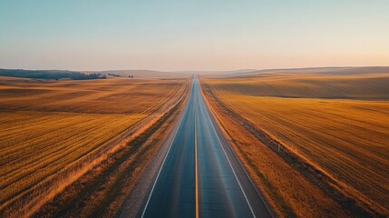 Naklejka premium A straight, endless asphalt road with a clean, freshly laid surface