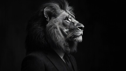 Confident Lion in Sharp Black Business Suit Symbolizing Corporate Leadership Power