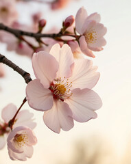 a cherry blossom flower is blooming beautifully in the morning, created by generative AI