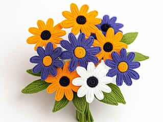 Handmade Crochet Flower Bouquet Orange Purple White Flowers