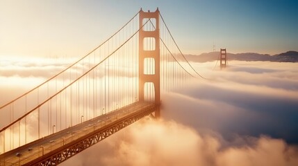 Obraz premium Golden Gate Bridge Above the Clouds at Sunrise