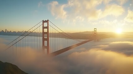 Fototapeta premium Golden Gate Bridge Above a Sea of Fog at Sunrise
