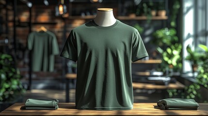 Obraz premium Olive Athletic Tee 3D Render Mockup in a Modern Setting. Generative AI