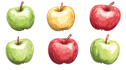 Apple watercolor clipart isolated on white background. Set of healthy fruit apples vector painting style illustration
