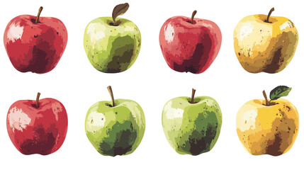Apple watercolor clipart isolated on white background. Set of healthy fruit apples vector painting style illustration