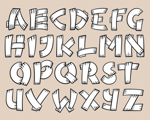 wood font shaped alphabet set