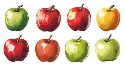 Apple watercolor clipart isolated on white background. Set of healthy fruit apples vector painting style illustration