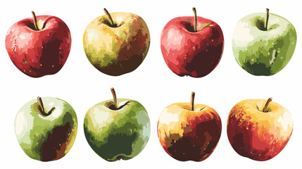 Apple watercolor clipart isolated on white background. Set of healthy fruit apples vector painting style illustration