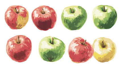 Apple watercolor clipart isolated on white background. Set of healthy fruit apples vector painting style illustration