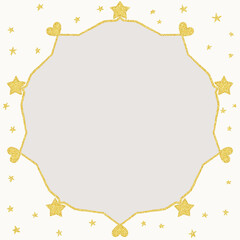 golden glitter frame with stars and heart.