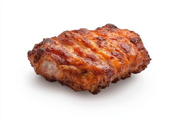 A piece of meat is sitting on a white background