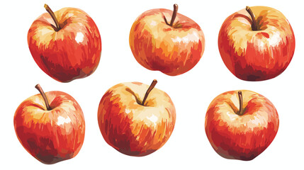 Apple watercolor clipart isolated on white background. Set of healthy fruit apples vector painting style illustration