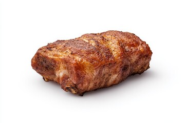 A piece of meat is sitting on a white background