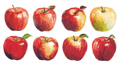 Apple watercolor clipart isolated on white background. Set of healthy fruit apples vector painting style illustration