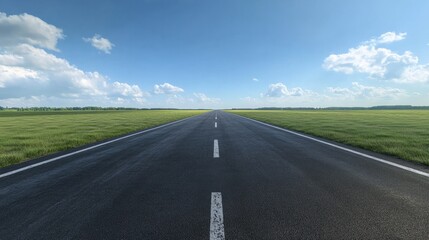 Fototapeta premium A realistic asphalt highway with bright white lane dividers, stretching far into the distance. without people