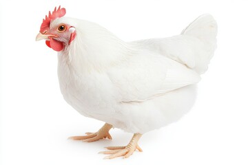 Fototapeta premium A white chicken stands on a white background
