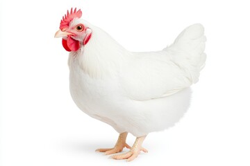 Fototapeta premium A white chicken stands on a white background