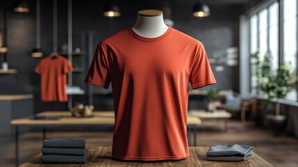 Fototapeta premium Cinnamon Muscle Tee Mockup Front Side Back View. Generative AI