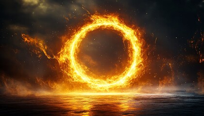Fototapeta premium Radiant golden light circle, pulsating with energy, representing a portal or futuristic power source