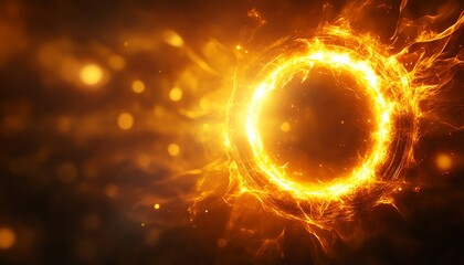 Radiant golden light circle, pulsating with energy, representing a portal or futuristic power source