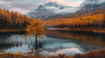 Fototapeta premium mountains and lake in autumn 