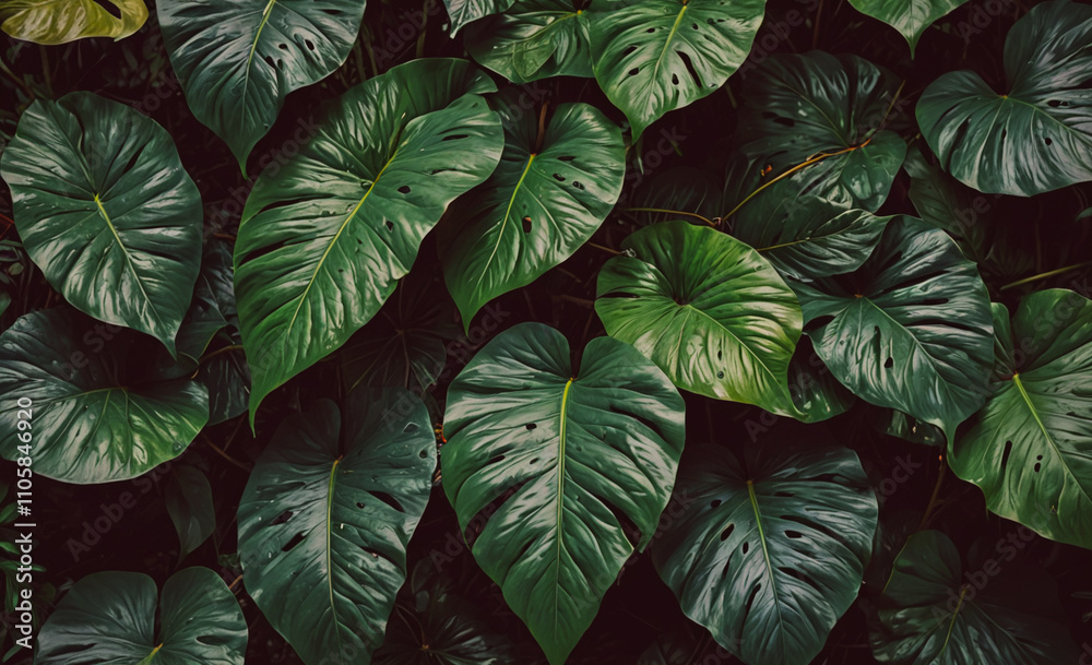 Poster large group of green leaves. some of the leaves are large and some are small. the leaves are green a