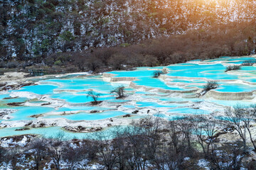 Aerial shots of Huanglong national park, China.