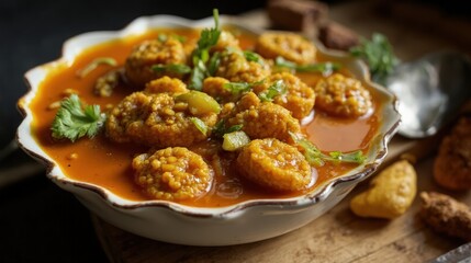 Colorful Curry Dish with Chicken, Vegetables, and Fluffy Rice
