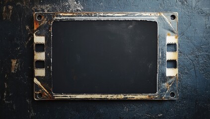 Old Film Frame with White Border and Light Leaks on Black Background, Blank Retro Photo Frame for Design or Text