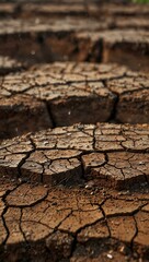 Fototapeta premium Cracked clay soil with raindrops, symbolizing drought and renewal.