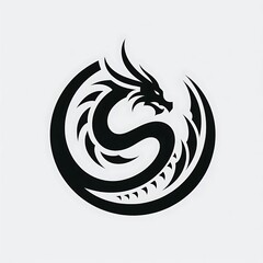 Naklejka premium Black dragon silhouette within a circular design.