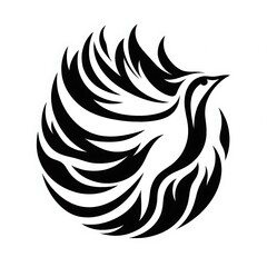 Obraz premium Stylized black phoenix rising with flowing feathers.