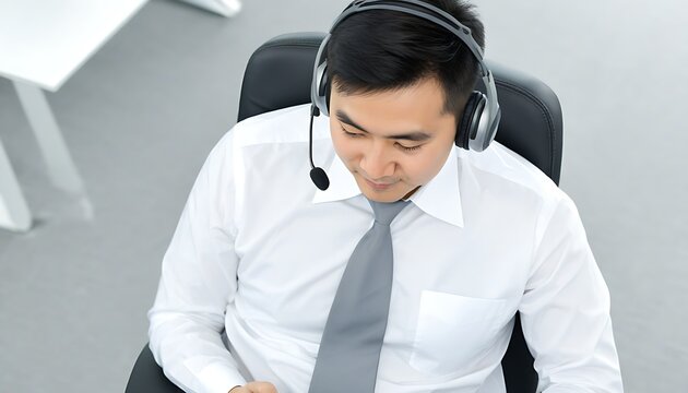 Professional in Smart Business Environment Communicating with Headphones
