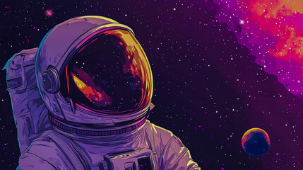 High-quality digital illustration of an astronaut floating in deep space