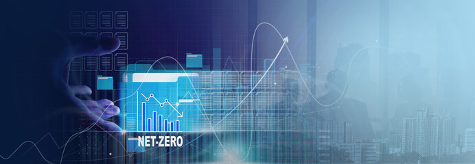 Net-Zero Concept with Hand and Digital Graph in Futuristic Interface