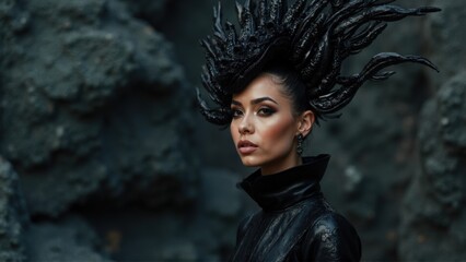 Mysterious Woman in Black with a Unique Hat