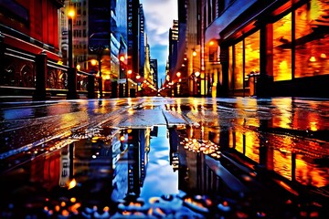 rainy day reflection a view of the city reflected in a large pud