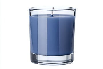 Blue scented candle in clear glass jar for home decor and relaxation