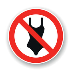 Wearing swimsuit is forbidden. Round vector icon. Black glyph in red crossed circle on white background.