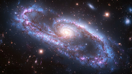 Obraz premium high resolution image of stunning space themed background featuring spiral galaxy with vibrant colors and numerous stars, evoking sense of wonder and exploration