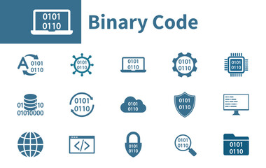Binary code icon. Collection of computer technology, IT, programming, data, cyberspace icons.