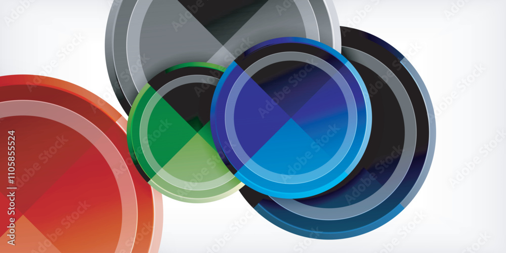 Poster abstract background - multicolored circles, trendy minimal geometric design, vector illustration