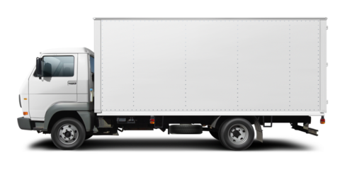 Classic all white European delivery truck. Side view isolated on white background.