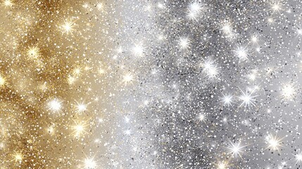 Gold and Silver Glitter Background Texture - Sparkling Holiday Shine with Glittering Stars for Festive Designs, Invitations, and Party Decor